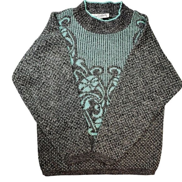 KATE COLLINS Vintage Gray Blue Floral Long Crewneck Sweater Women’s Size Small - Picture 3 of 14